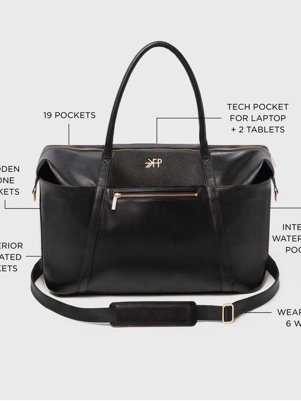 Freshly Picked Black Leather Travel Tote Bag